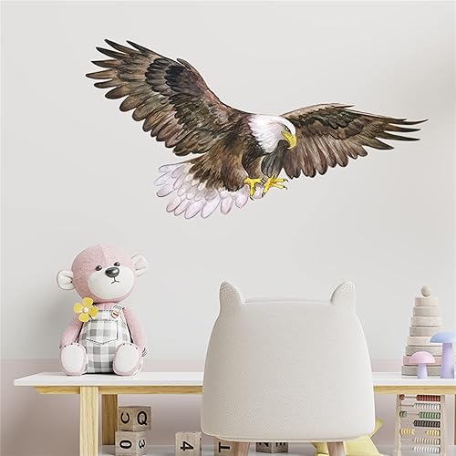 Miniatura 4 de ROFARSO Calcomanías de pared realistas y geniales con diseño de águila calva voladora y pájaro, calcomanías de pared extraíbles, despegar y pegar,