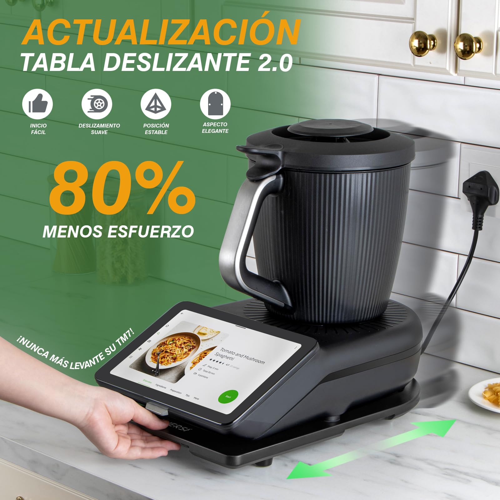 PUERSI Tabla Deslizante para TM7, 2ª Generación, Base con Ruedas | Base con Ruedas, Soporte para Bimby (Negro)