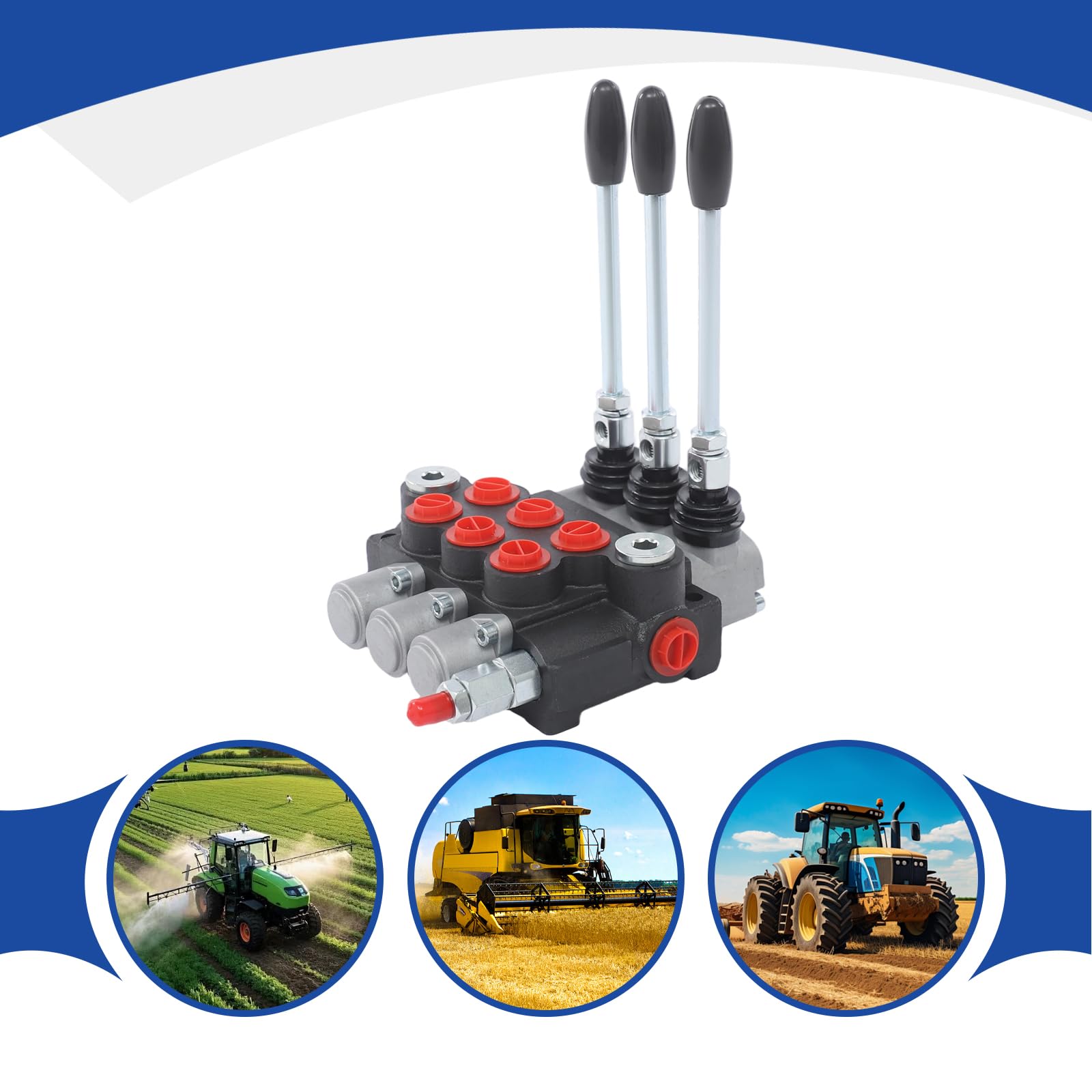 Distributore idraulico a 3 elementi 40L/min, Valvola di Controllo Direzionale 31.5 MPa, Controllo Manuale Doppio Effetto per Trattore, Spaccalegna e Attrezzature Agricole