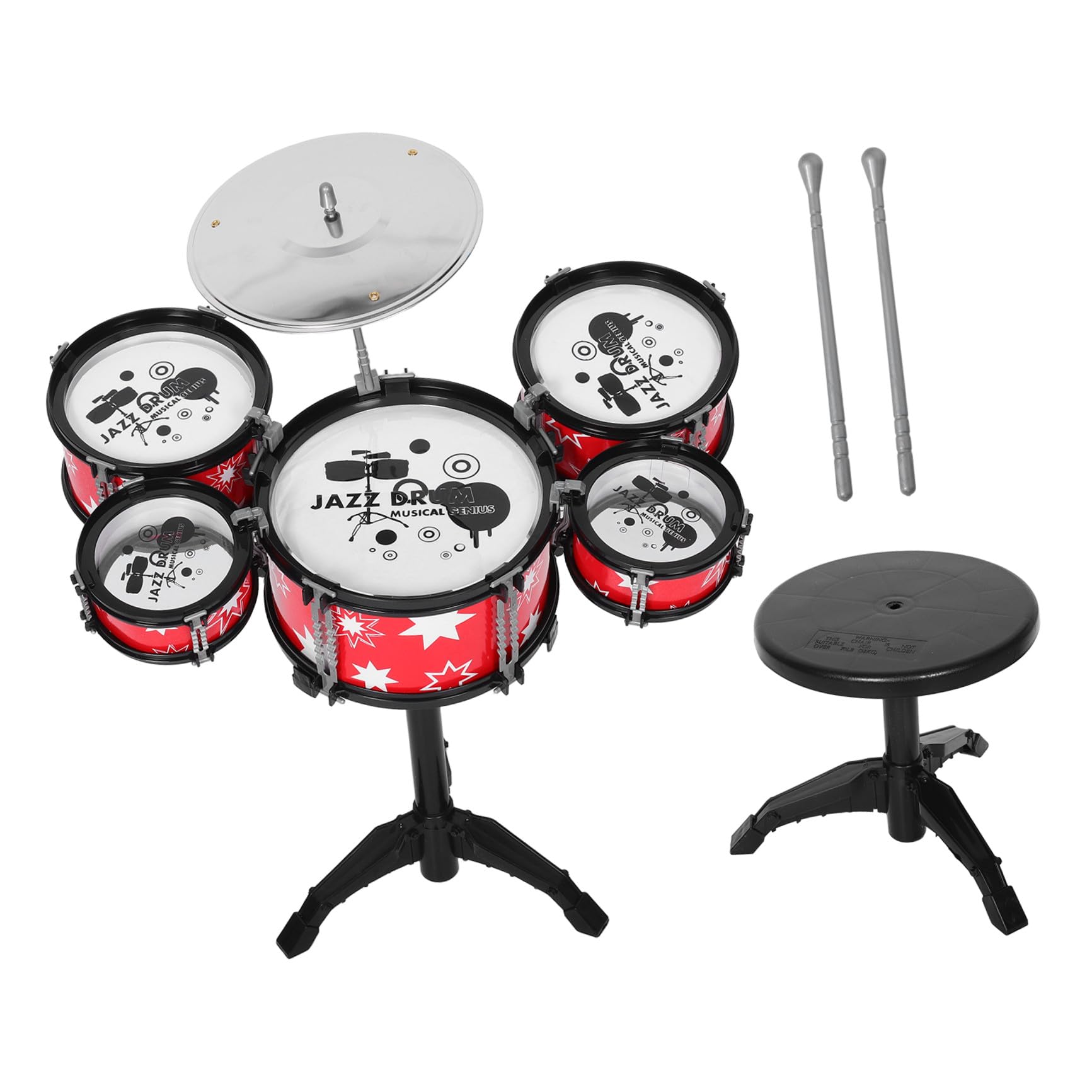 Batteria Giocattolo per Bambini, Mini Set Rosso in Plastica | Design Realistico, Multifunzionale, per Piccoli Musicisti, Strumento Musicale da Apprendimento e Pratica