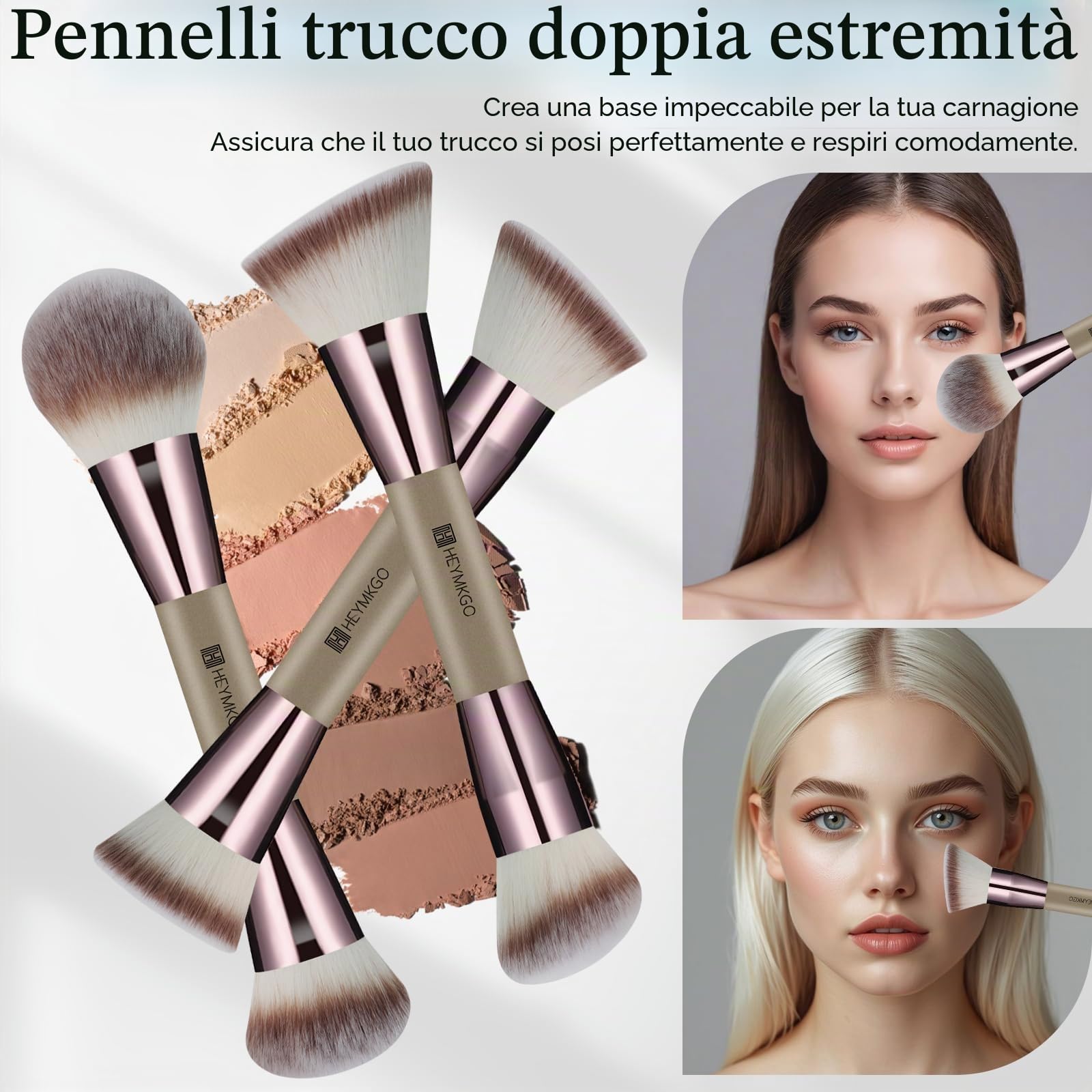 HEYMKGO Set di 40 Pennelli Make Up Professionali, Kit Completo Multifunzionale con Pennelli Doppia Faccia per Fondotinta, Cipria, Fard, Correttore, Ombretti - Accessori e Strumenti Cosmetici per Trucc