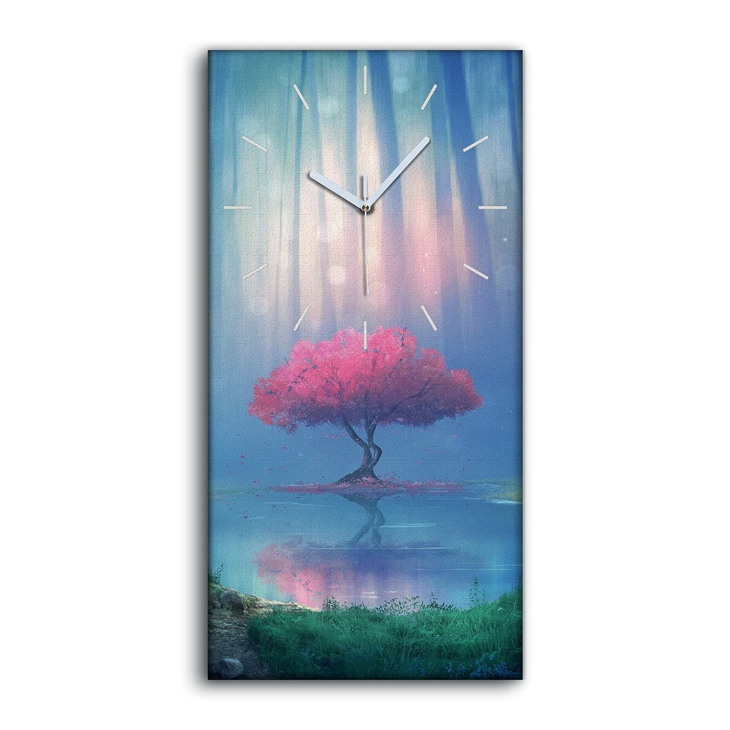 Horloge sur toile 30x60cm de forêt de cerisiers avec aiguilles blanches