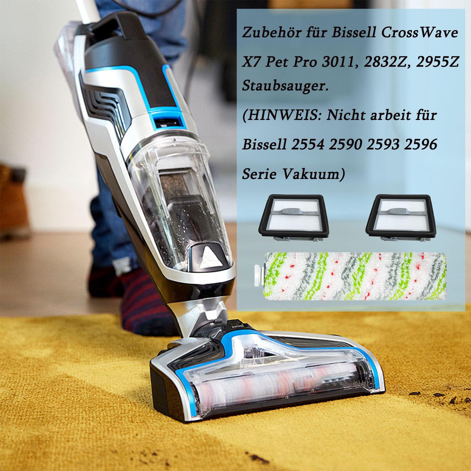 Kit Accessoires Pour Bissell Crosswave - 4 Brosses + 2 Filtres - Compatible Série 2225 1866 Etc.