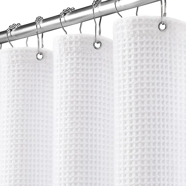 XOGUIBO Waffle Weave Shower Curtain - White Cotton Fabric Texture Heavyweight Shower Curtain for Bathroom,Washable,72Wx72L