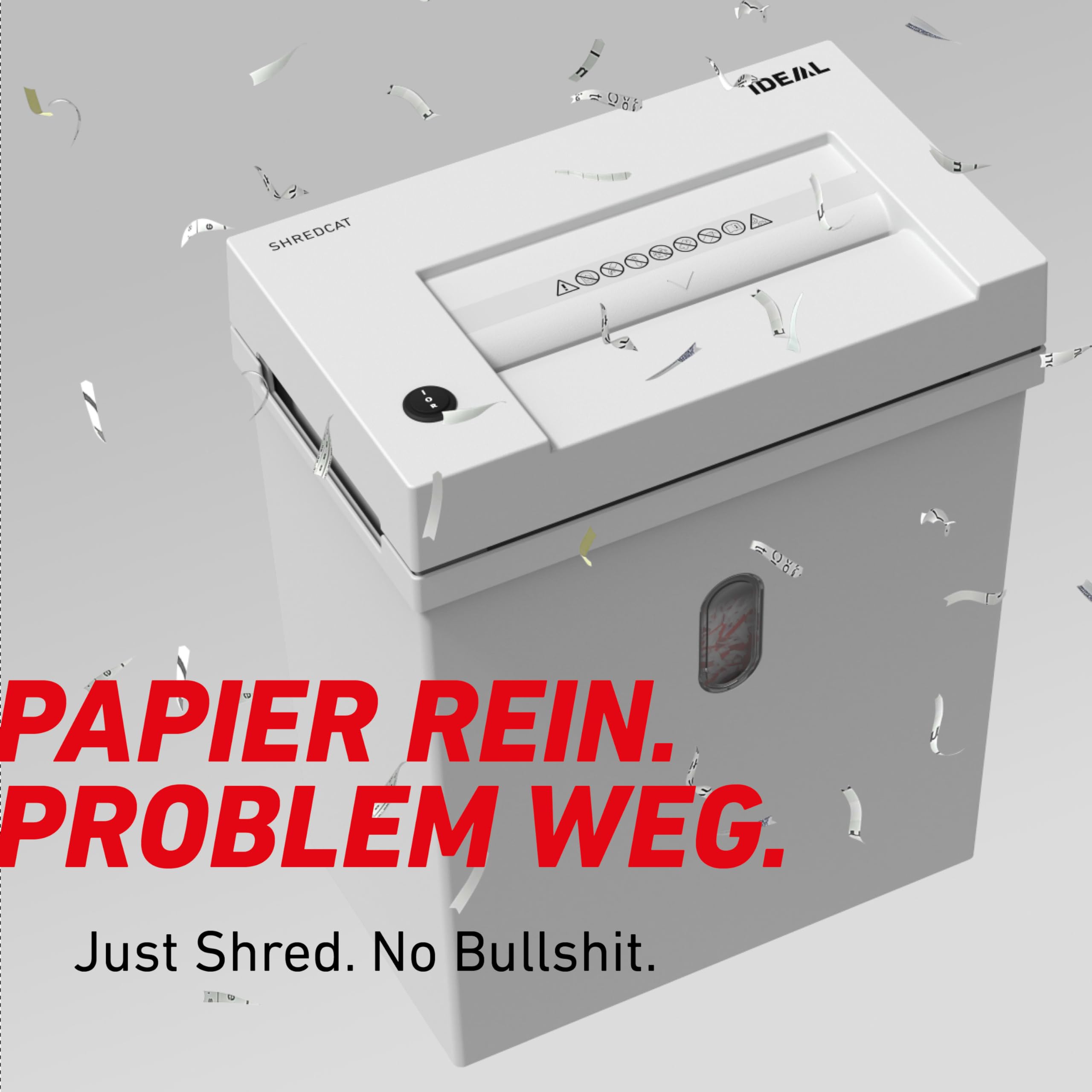 Aktenvernichter IDEAL Shredcat 8200 DataCare Edition inkl.Spezialöl & Datenschutz-E-Book,14 Blatt, Partikelschnitt 4x40mm, P-4 leise & zuverlässig, perfekt für sicheres schreddern im Büro/Homeoffice