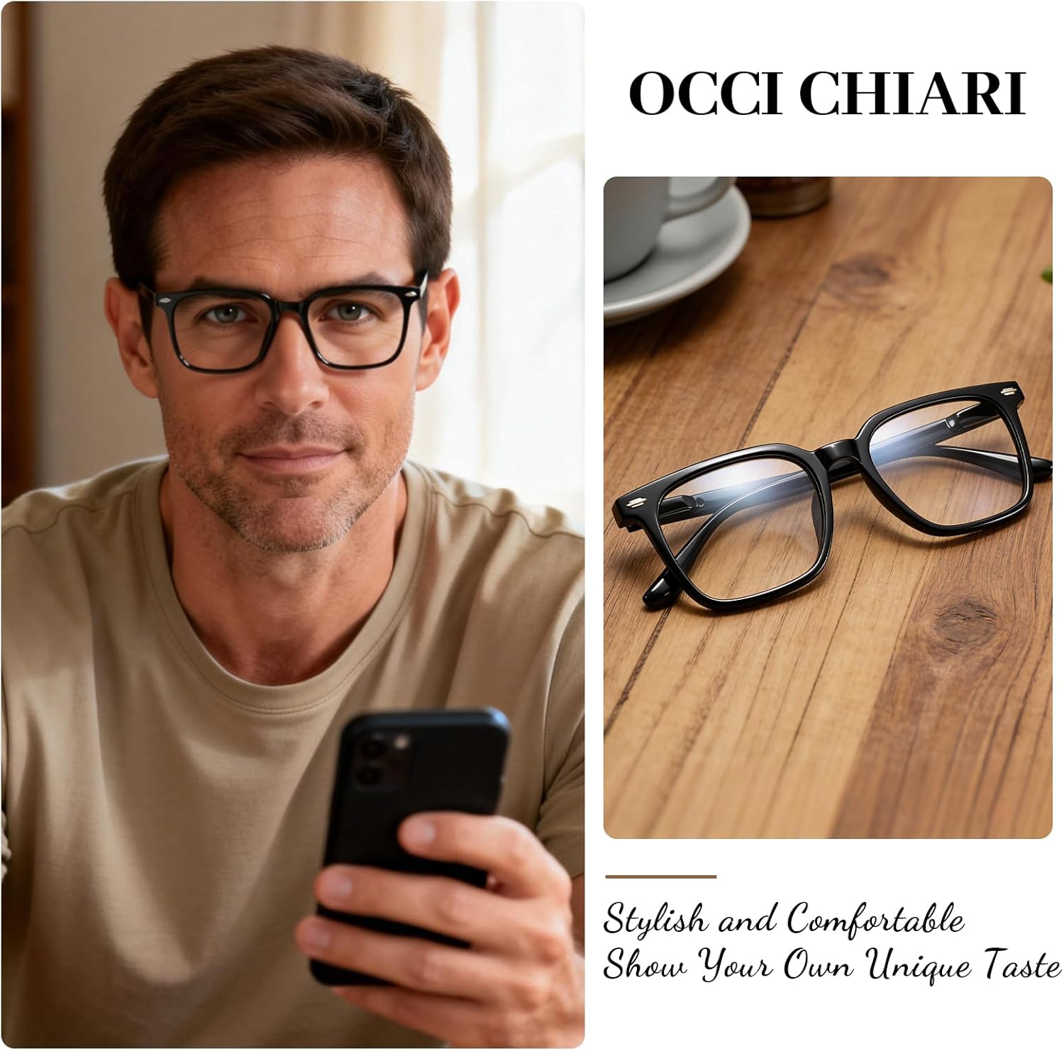 OCCI CHIARI Reading Glasses Men Stylish Square Readers Wide Eyewear(1.0 1.25 1.5 1.75 2.0 2.25 2.5 2.75 3.0 3.5 4.0 5.0 6.0) - Image 2