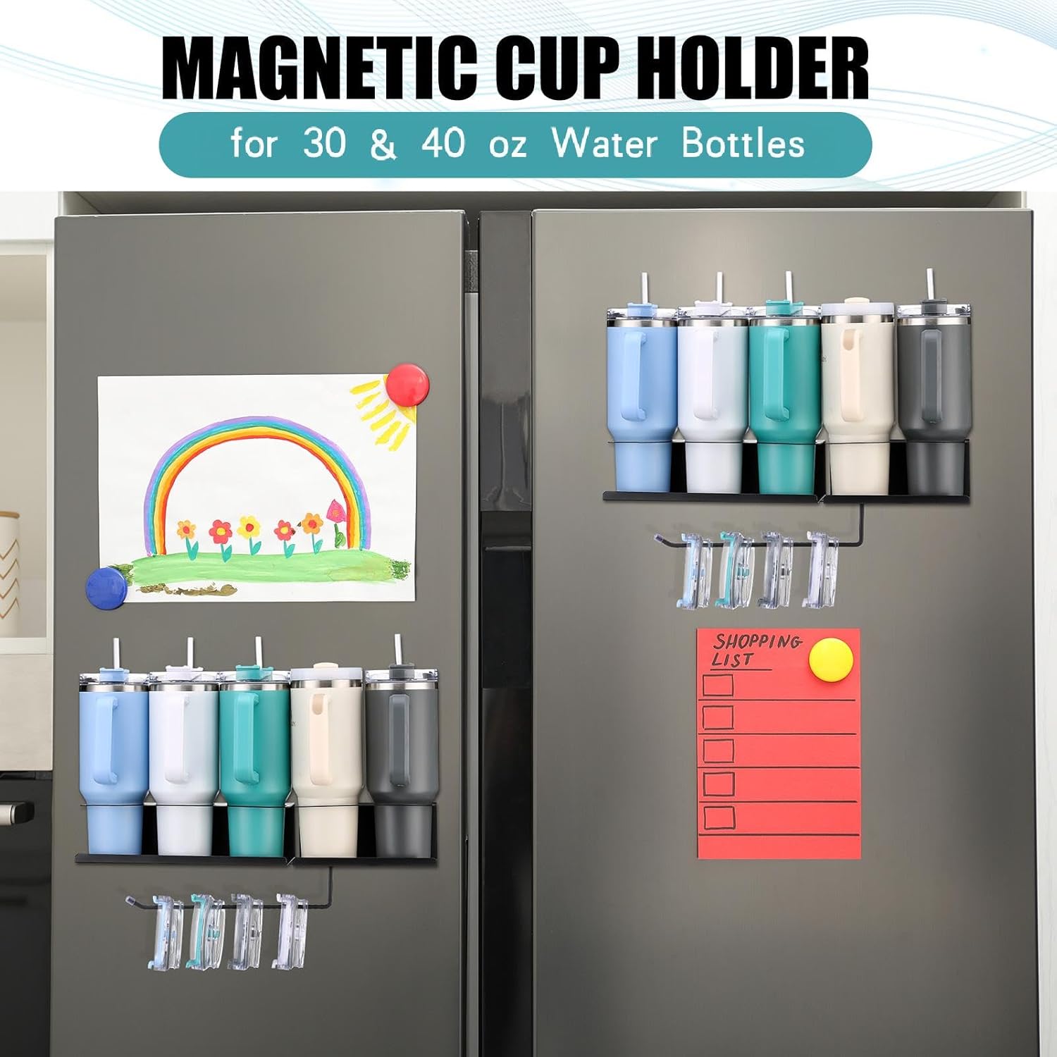 Shimeyao 2 Pcs Magnetic Cup Holder Compatible with Stanley Cup 30/40 oz for Refrigerator Water Bottle Tumbler Organizer, Ideal for Kitchen (5 Holder) - Image 5