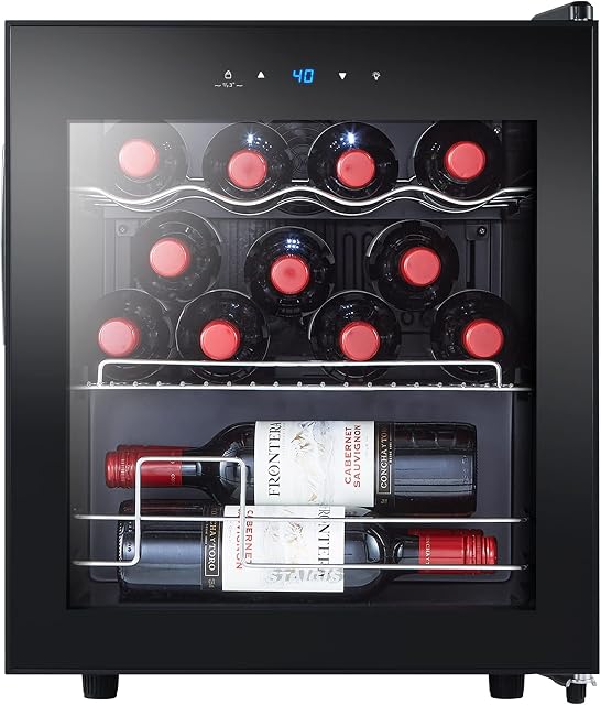 STAIGIS Mini Wine Fridge Freestanding, Wine Cooler Refrigerator 15 Bottle w/Digital Control, Countertop Mini Fridge for Red & White, Glass Door