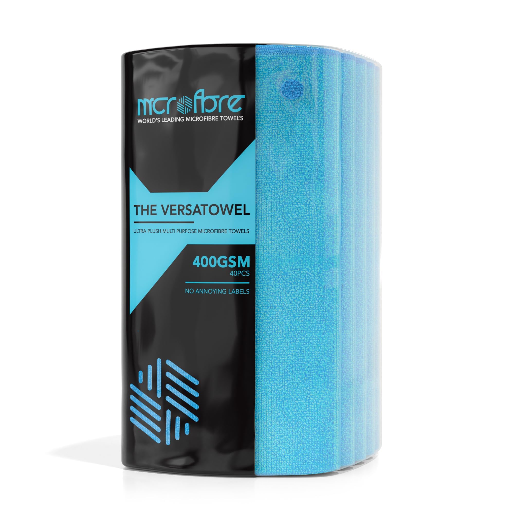 Multi-Purpose Plush Microfibre Towel - 40 Towels, 400GSM | 40x40cm by VERSATOWEL EDGELESS™ - Blue