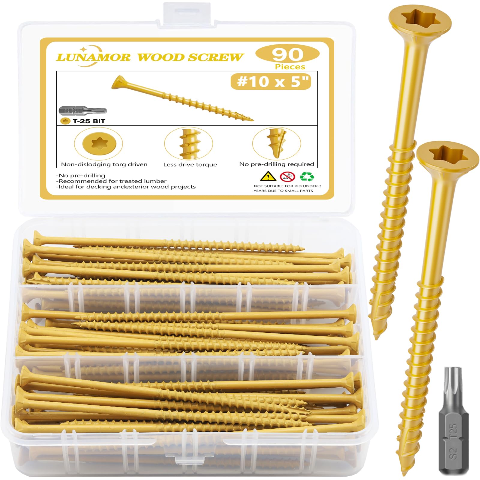 Deck Screws, #10x5 Heavy Duty Exterior Wood Screws, 90PCS