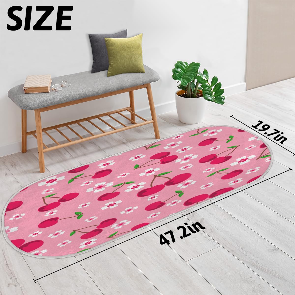 TropicalLife Kwiat wiśnia owoce dywanik mata 50 x 120 cm, wiśnia długie włosy pogrubione dywaniki do pokoju kuchni domu łazienki wewnątrz antypoślizgowa mata podłogowa dywaniki