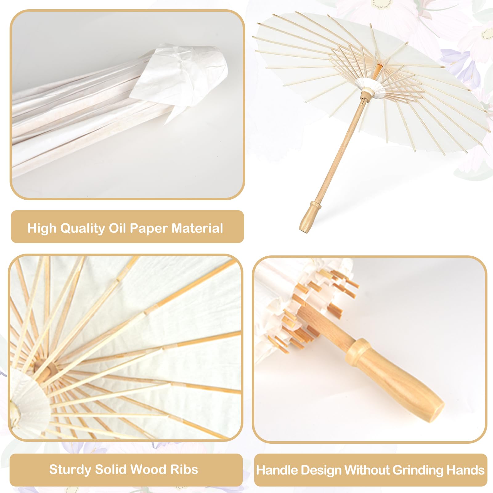 Weiße Papierschirme, 84 cm, geölt, chinesischer und japanischer Stil, weiße Papier-Sonnenschirme, Großpackung für DIY-Malerei, Hochzeit, Brautparty, Deckendekoration, 40 Stück