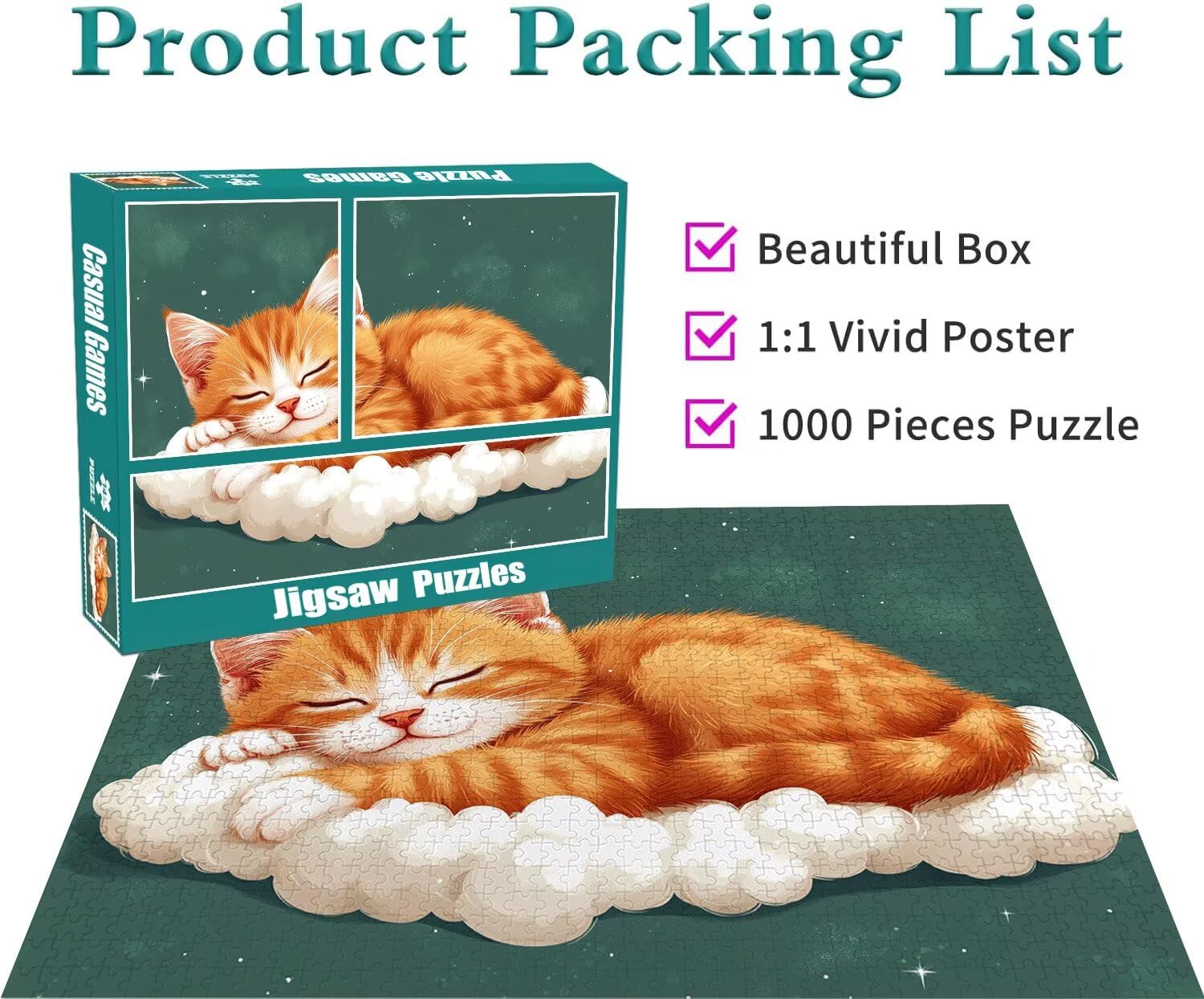 Gatto Jigsaw Puzzle Adulti 2000 pezzi Jigsaw Puzzles Classici Arte Impossibili Grandi Dimensioni Cartone Animato per Adulti e Ragazzi Divertimento Giochi Rilassamento e Intelligence 70x99cm t-699