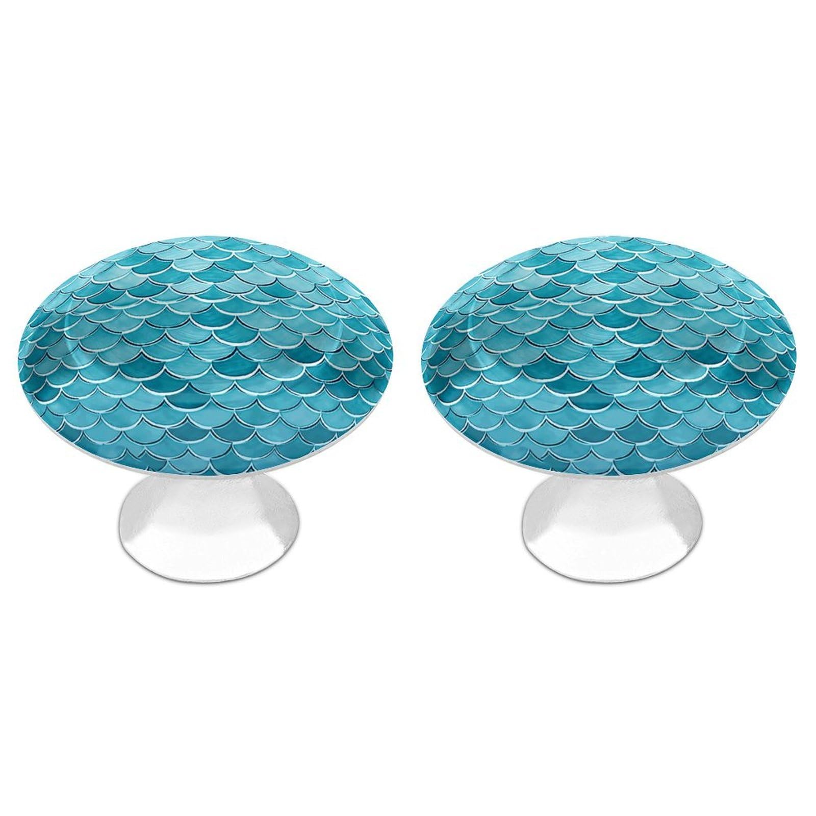 Vstadank Style Blue Waves Squama Mermaid Scale Cabinet Knobs Round Wardrobe Pulls Simple Drawer Handles With Screw Aluminum Alloy Closet Door Pull Modern Cabinet Hardware For Dresser Drawers 2 Pack