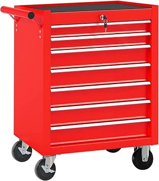 7 Drawers Rolling Tool Cart on Wheels, Multifunctional Metal Tool Storage Cabinet, Lock Tool Trolley Organizer Drawers Tool Box Tool Chest for Garage, Warehouse, Workshop, Repair Shop RED