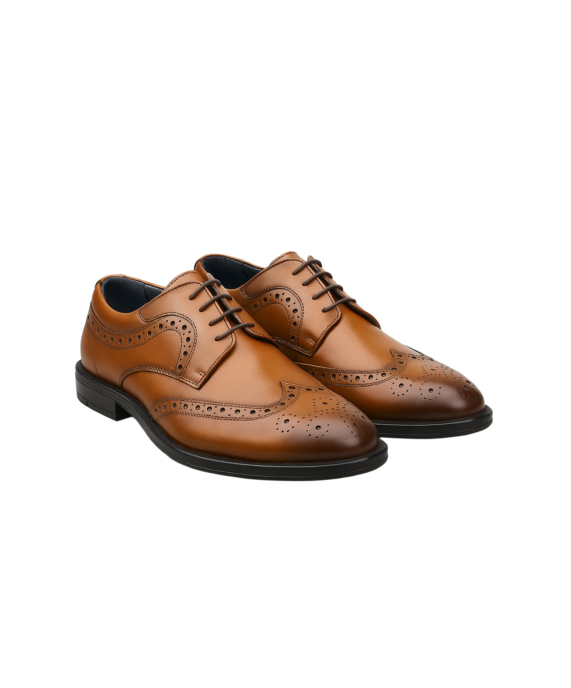 Męskie skórzane buty typu wingtip brogue derby jasnobrązowe formalne ślubne sznurowane buty do sukienki