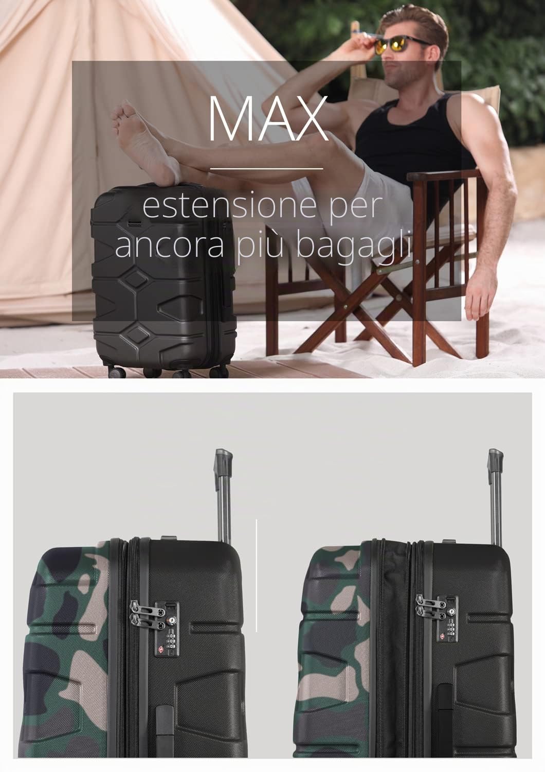 HAUPTSTADTKOFFER - X-Kölln - Valigia da viaggio espandibile rigida e legera, grande 76 cm, Trolley ABS, TSA, 107-120 litri, Camuffamento