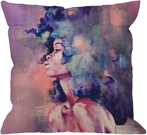 HGOD DESIGNS Funda de almohada África, acuarela morada, sexy, africana, diseño artístico, de algodón, lino, funda de cojín cuadrada estándar