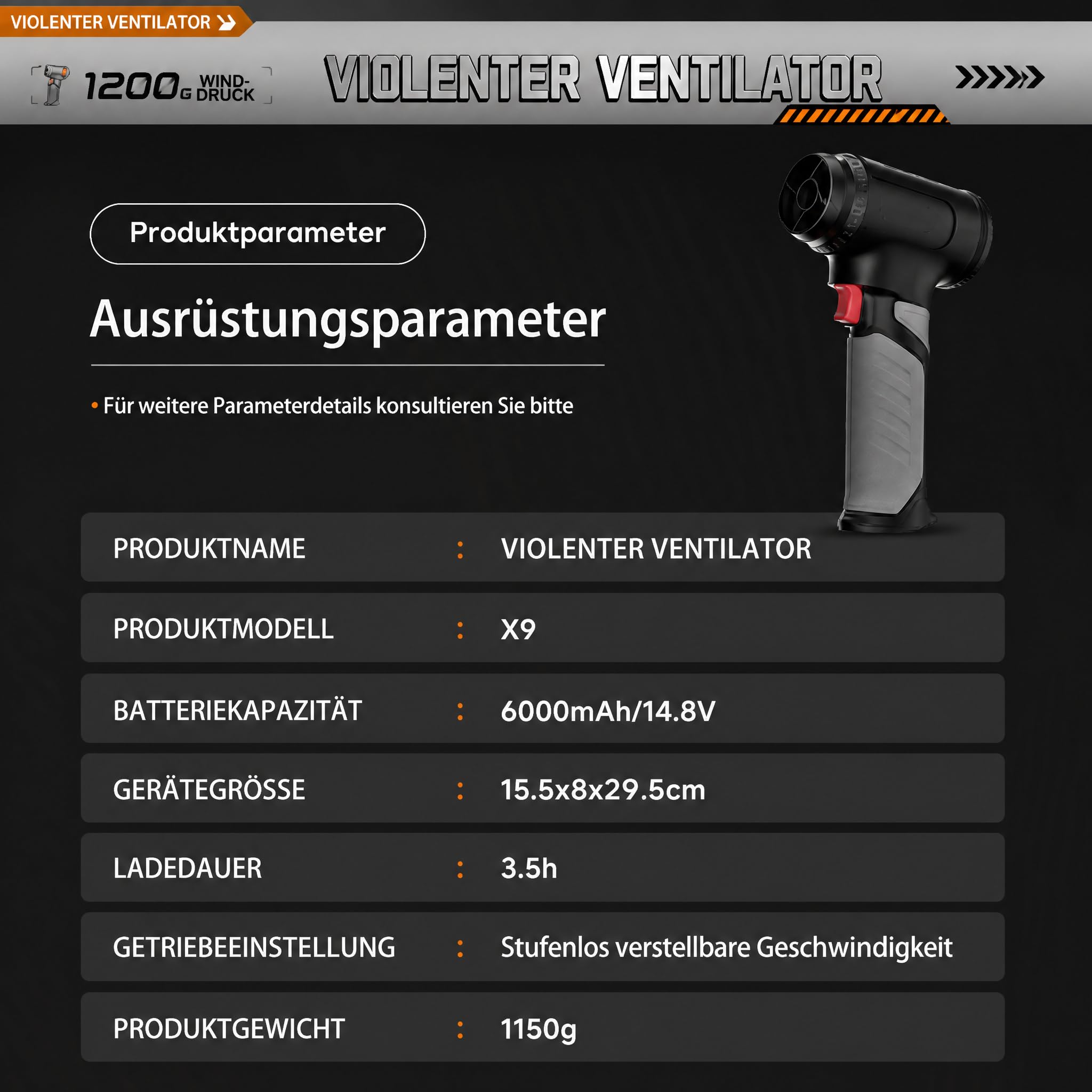 X9 Kleiner drahtloses Design Leistungsstarke Elektrische Staubgebläse, 1200G, 6000mAh, Autotrockner-Luftgebläse für Outdoor Autowaschanlage Reinigung,Computer Tastatur Staubgebläse
