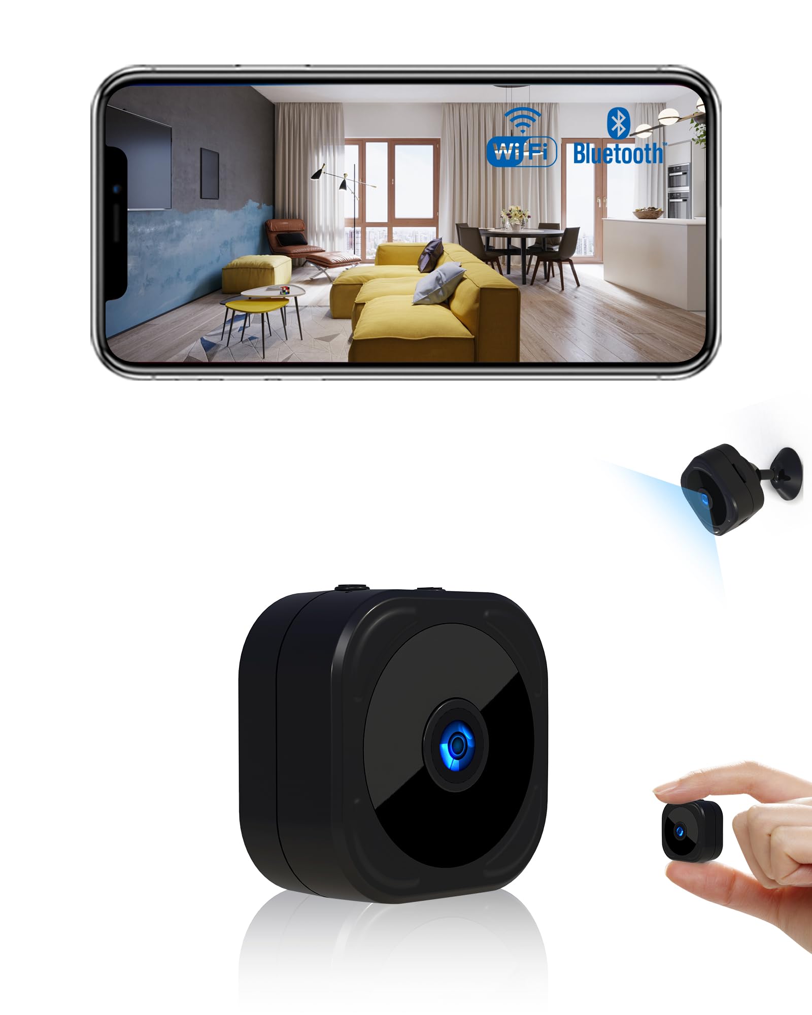 AOBOCAM AOBOCAM Camara Espia,1080P Bluetooth Mini WiFi (2.4GHz) Cámara para Ver En El Movil, Interior/Exterior Mini Cámaras De Vigilancia inalambricas con Visión Nocturna Detección De Movimiento (ESA12)