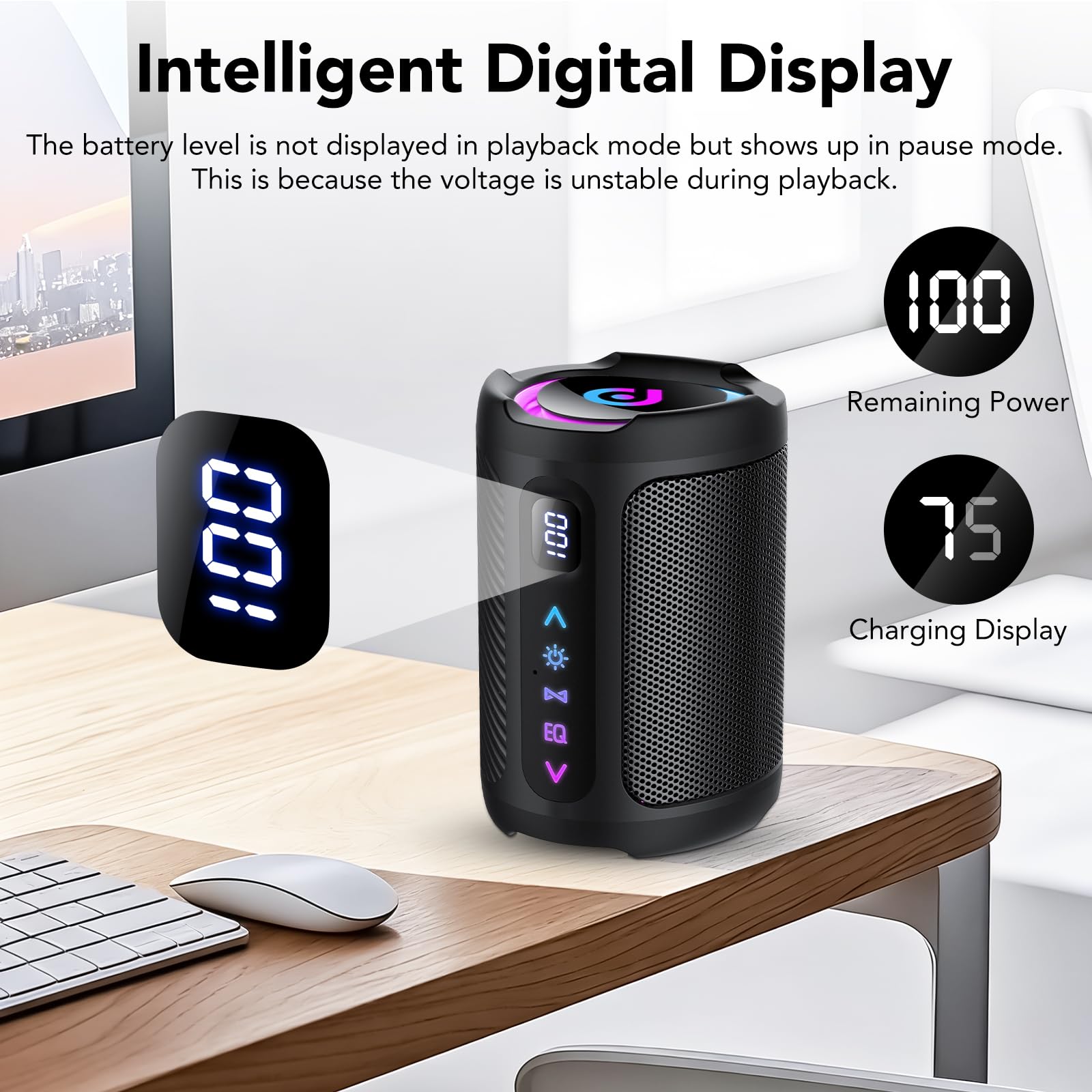 aowoka Altoparlante Bluetooth, altoparlanti wireless portatili 2026 con luce a LED, Bluetooth 5.4, 15 ore di riproduzione, bassi migliorati, impermeabile IPX7, altoparlante esterno per viaggi, sport