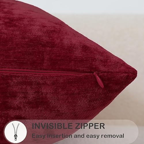 Miniatura 3 de Qanatmz Juego de 2 fundas de cojín cuadradas de felpilla decorativas color vino tinto para sofá, sala de estar, 18 x 18 pulgadas