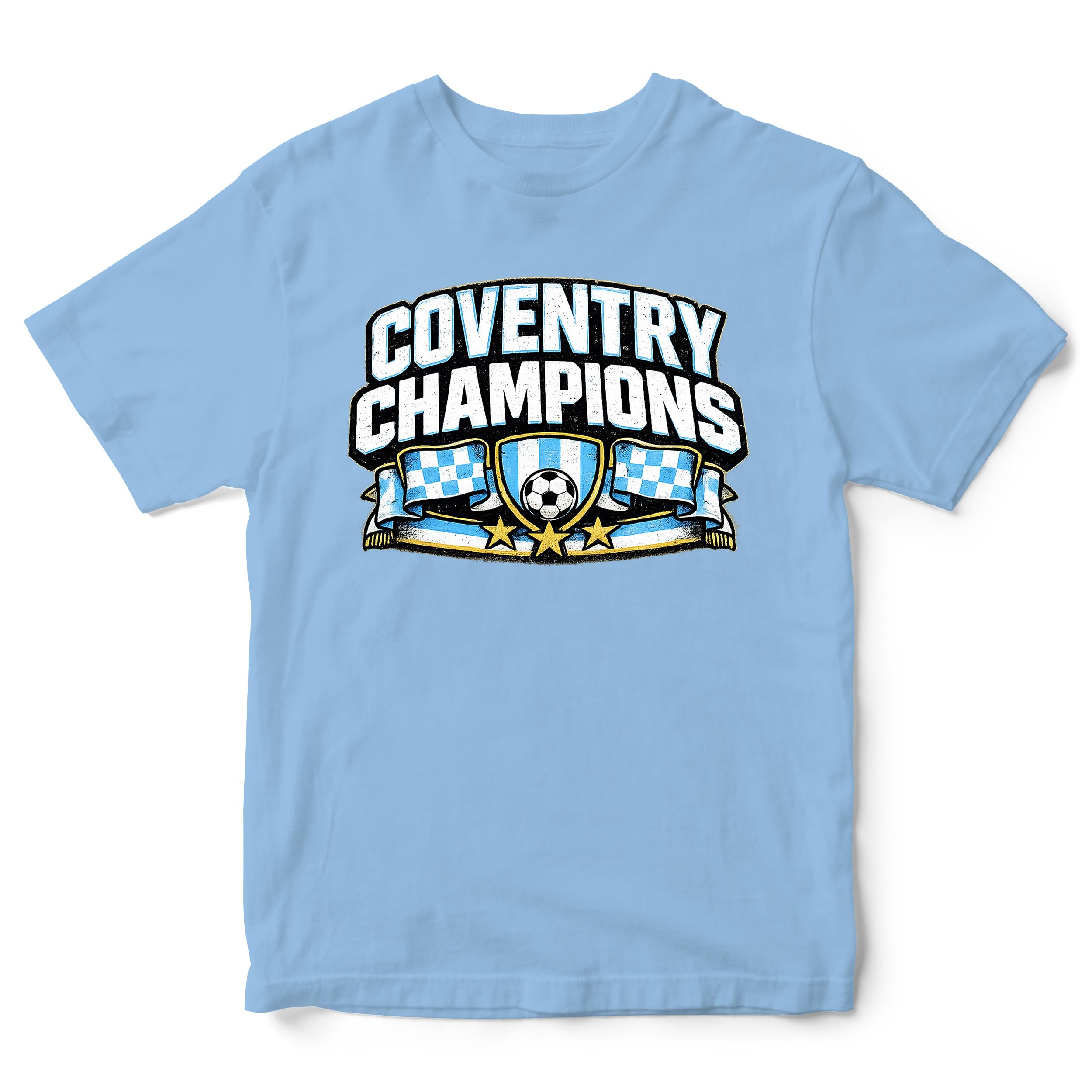 Coventry Champions Sky Blues Kids T Shirt - Cov Supporter League Winners Football Champions Sky Tee, 2-3 Years, Sky Blue