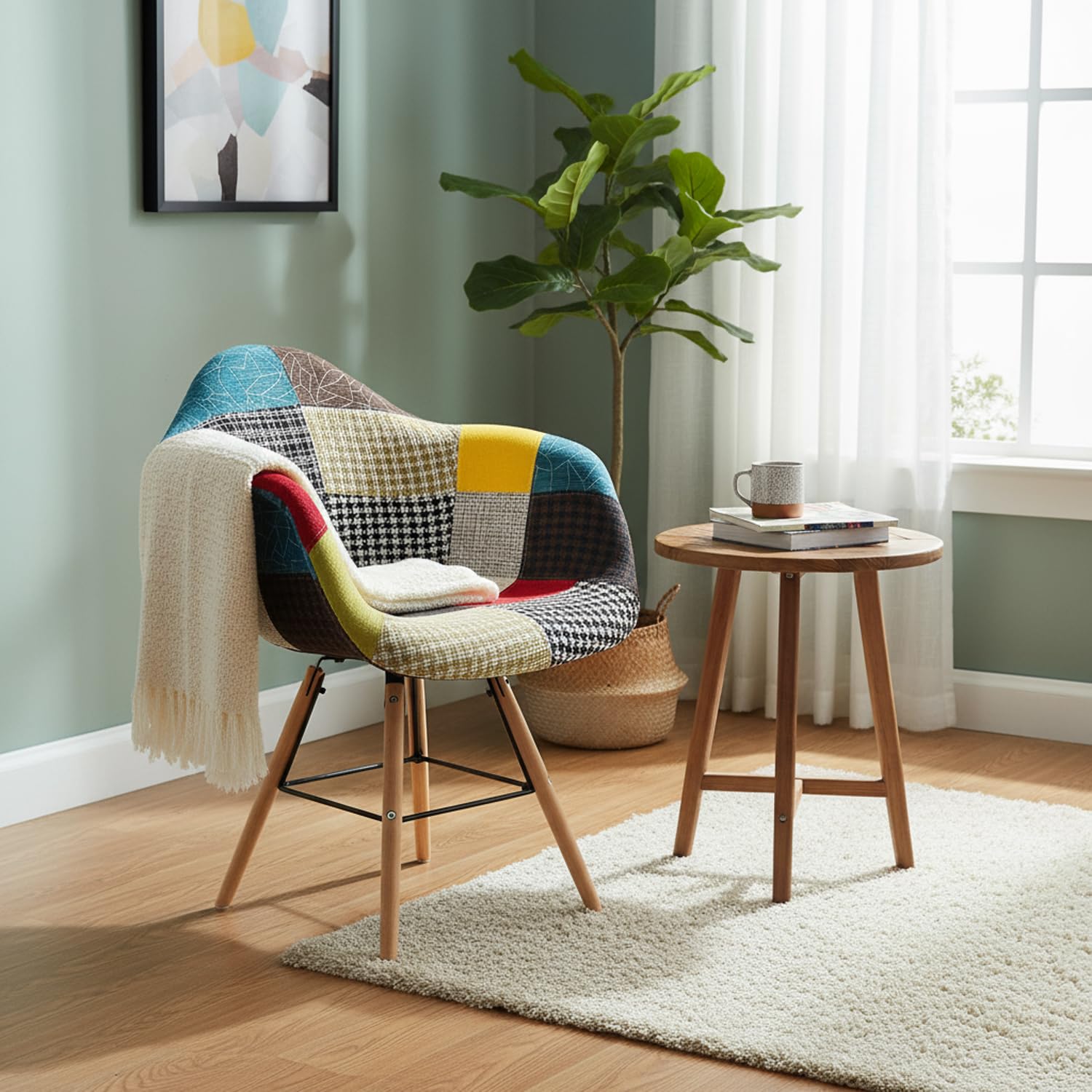 Marvin Poltrona Patchwork Relax Sedia Colorata Design In Tessuto Con Struttura Legno Di Faggio Schienale Braccioli Imbottita Per Soggiorno Studio Casa Salotto Camera