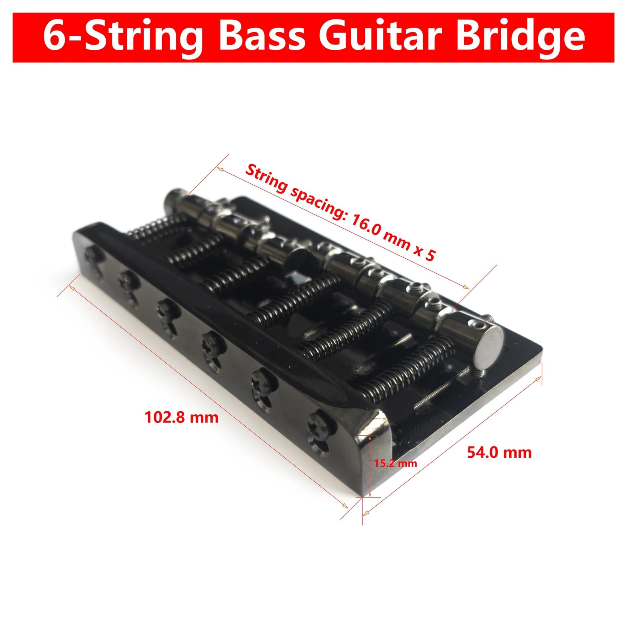 Puente for bajo de 6 cuerdas, puente de sillín rígido fijo de Metal, pieza trasera for guitarra cromada(Chrome)