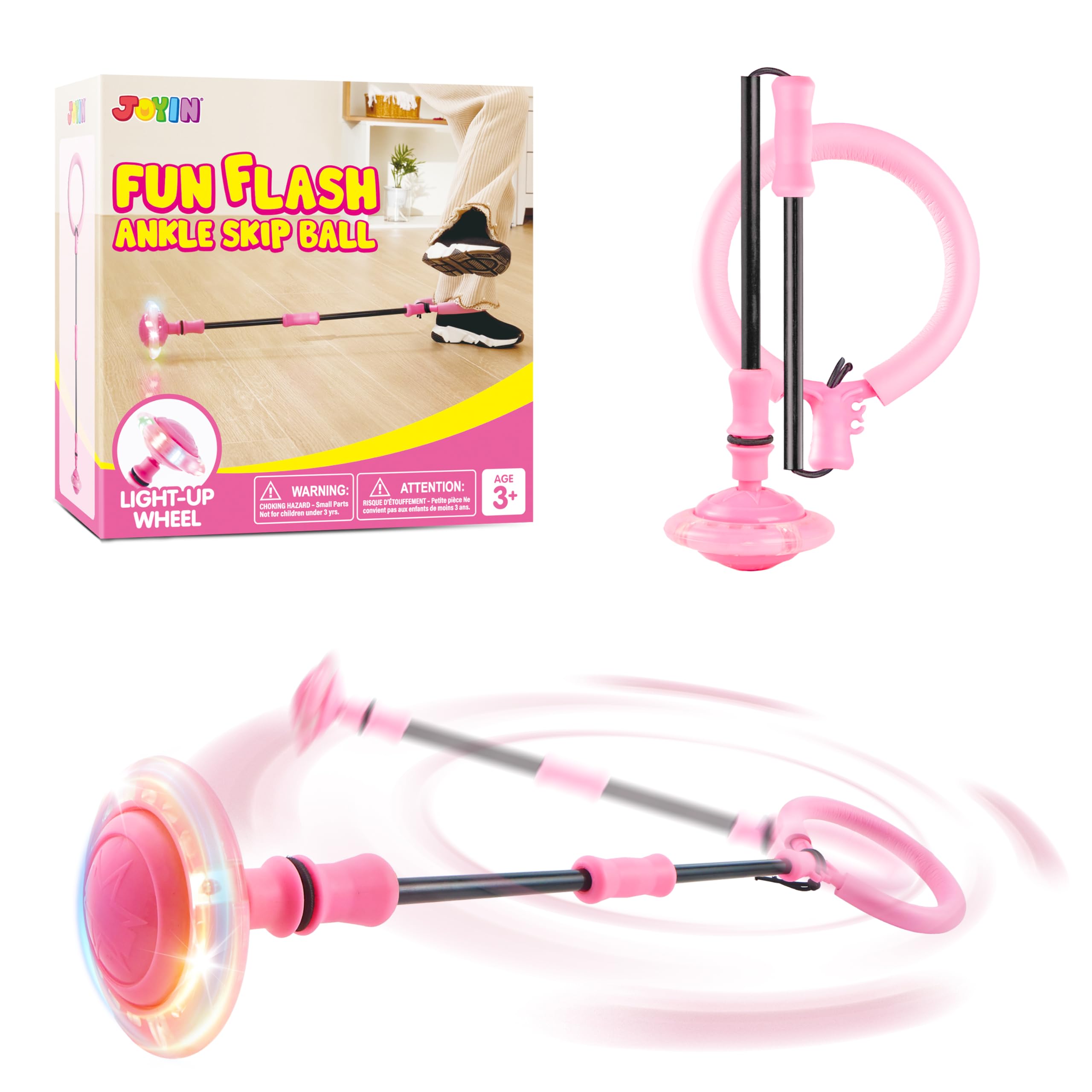 JOYIN Pink Ankle Skip Ball with Flashing Lights, Toy for Kids Indoor & Outdoor, Flashing Swing Ball Foldable Sports Toy, Birthday Gifts for Kids 3 4 5 +