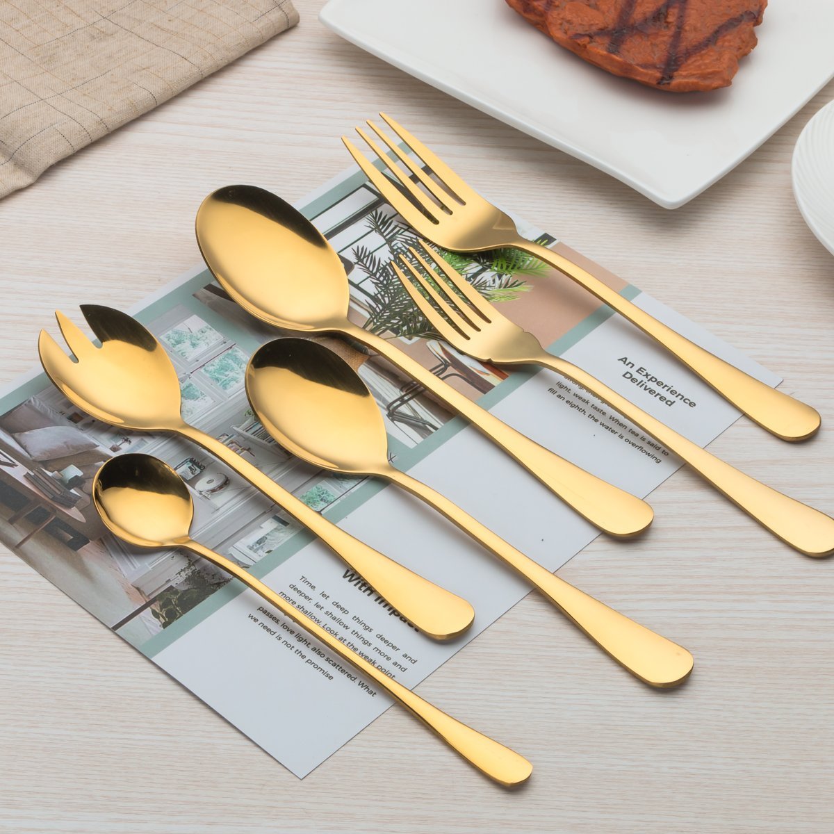 Berglander Ensemble De Couverts Multicolores En Acier Inoxydable Plaqué Titane, Cuillère à Salade, Fourchette à Salade, Cuillère De Service