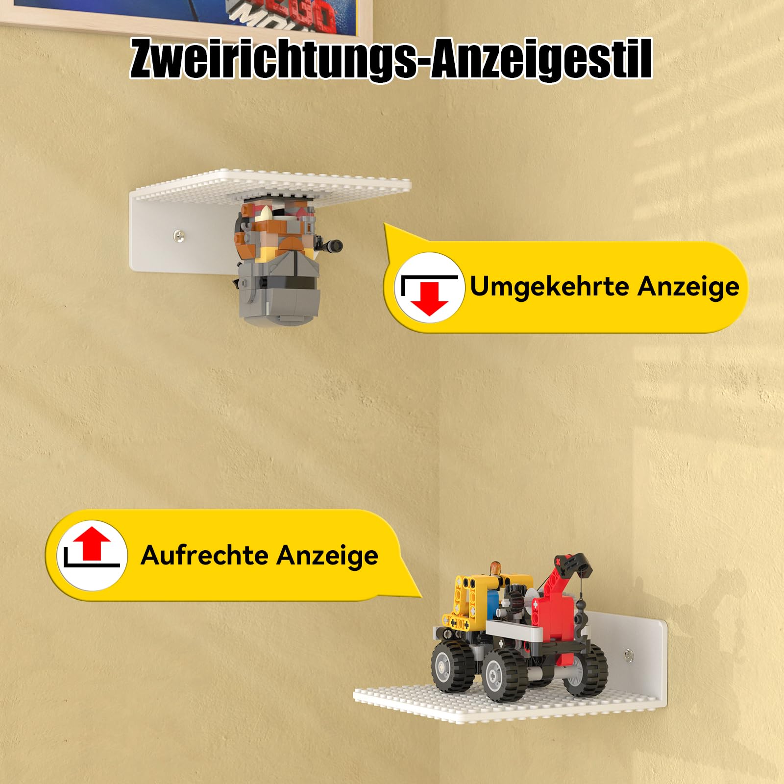 12er-Set Regal Wandregal Bausteine, ABS Schweberegal & Wandboards | 12,7x14cm mit beidseitig 16x17 Noppen, Vitrine & Display für Baustein Minifiguren, Weiß