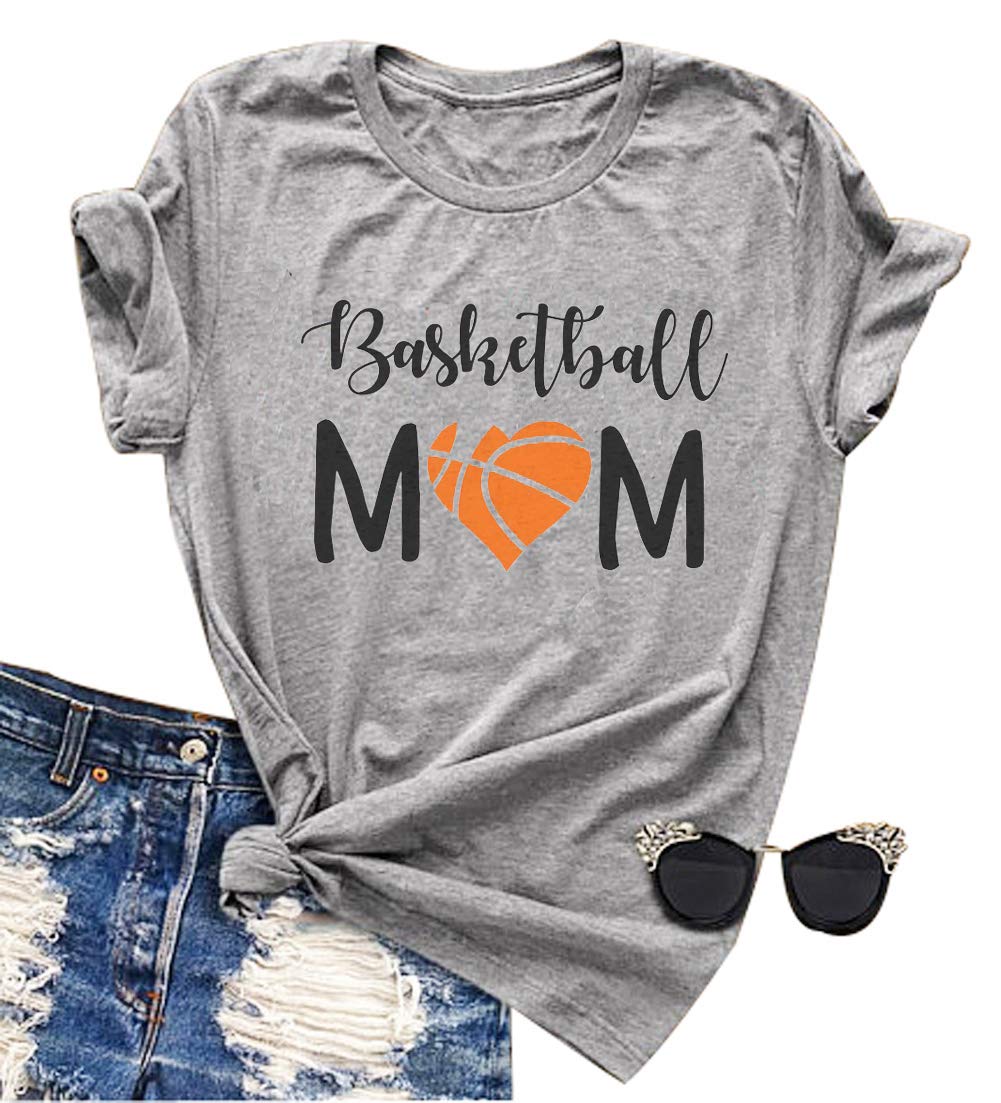 YUYUEYUE Women Basketball Mom Letter Print T Shirt Casual Funny Mom Shirts Short Sleeve Tops Tee