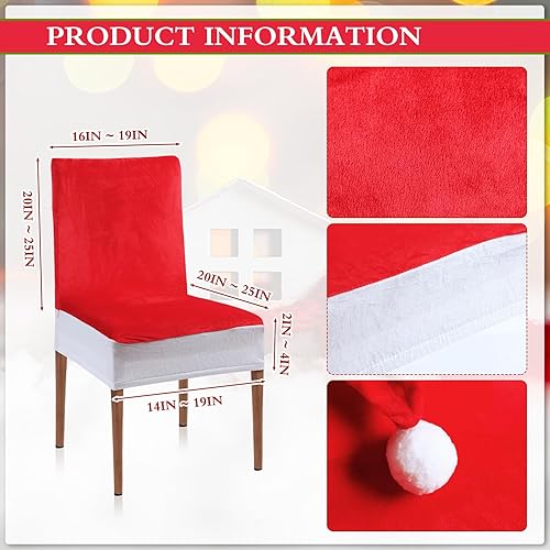Miniatura 2 de Preboun 2 fundas de terciopelo para sillas de comedor con sombrero de Papá Noel, decoración divertida para bodas, fiestas, tela de terciopelo sólido