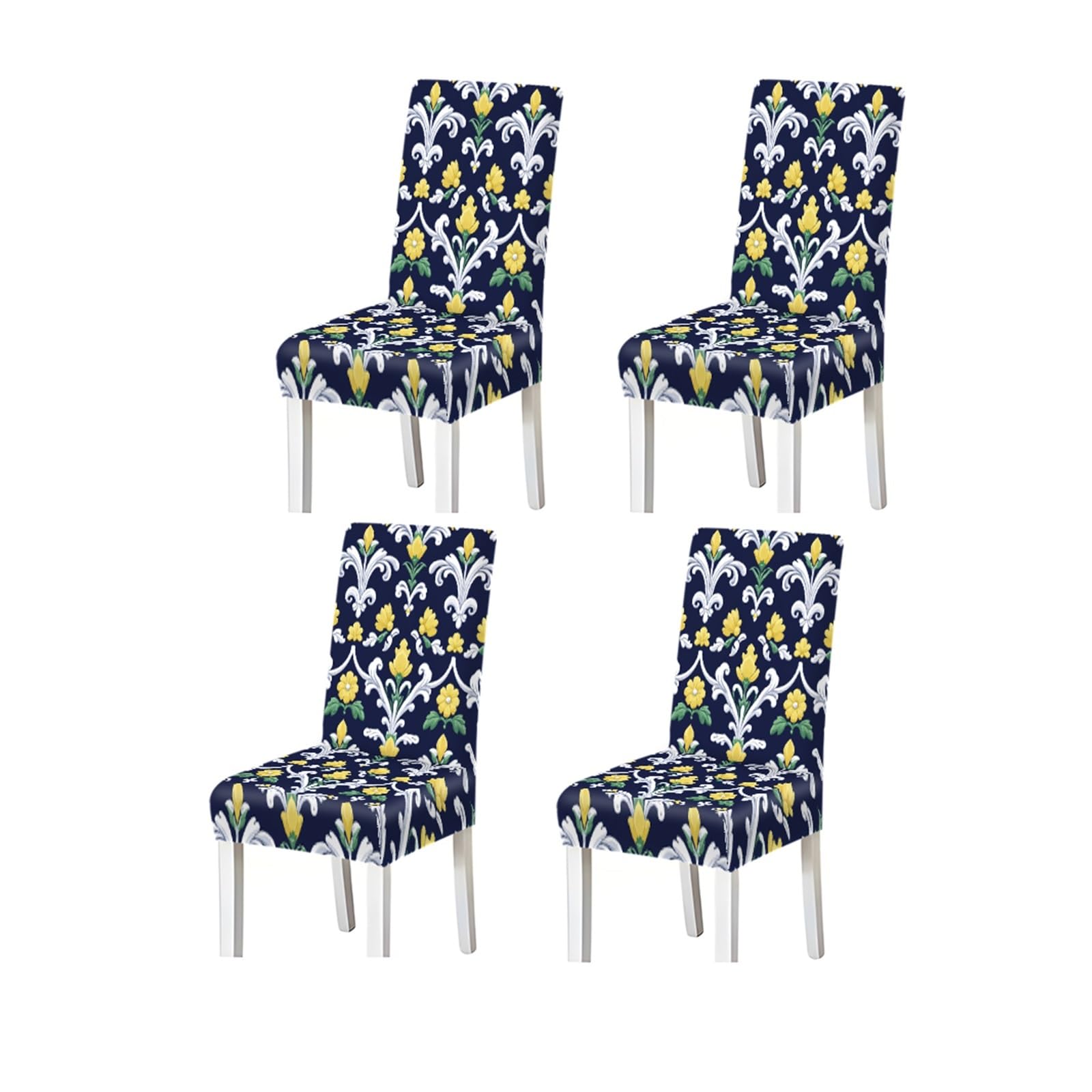 BOSUYBN Yellow Floral Baroque Damask Pattern Print Dining Chair Covers Set Of 2/4/6, Stretch Slipcovers For Kitchen Dining Room Furniture Protectors for Home Dining Room(4PCSChair cover)