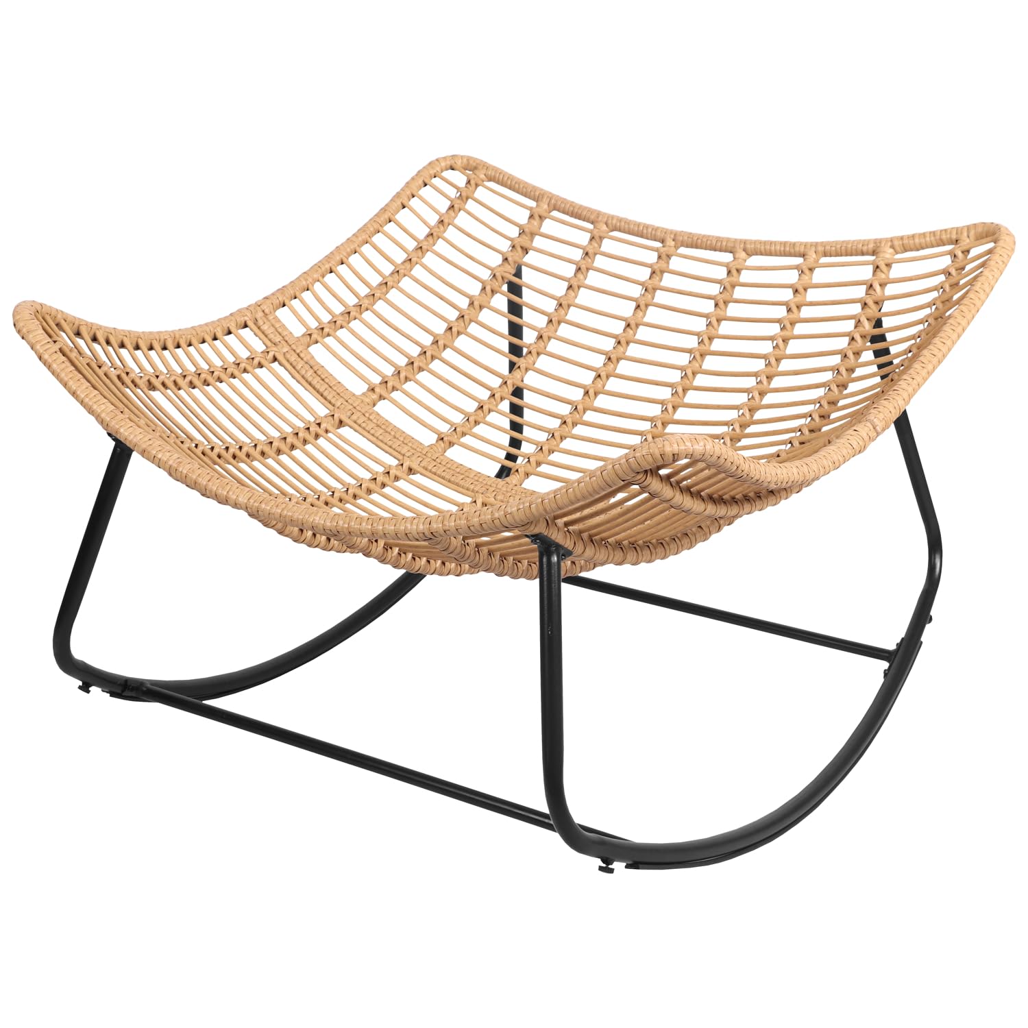 Happy Garden Mecedora de Mimbre sintético para Exterior con cojín Negro - Resistente a la Intemperie - Cómoda y Elegante - Cinta