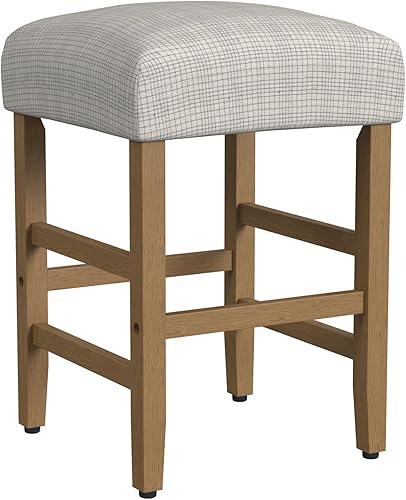 HomePop Home Decor - Taburete de bar clásico con respaldo abierto, altura de mostrador, 24 pulgadas, con cojín abovedado, patrón de mini rejilla disponible en Yaxa Peru