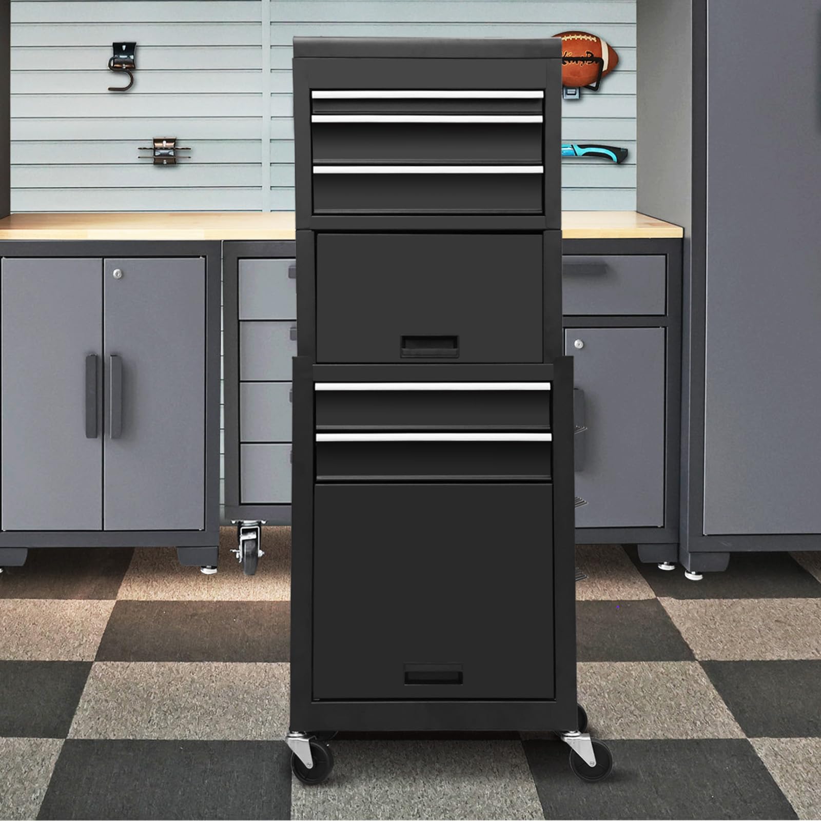 Torin ATB225XBB Rolling Tool Chest for Home & Garage Workshop: 3-in-1 Tool Box Organizer with Lockable Wheels, Sliding Drawers and Detachable Top, Black