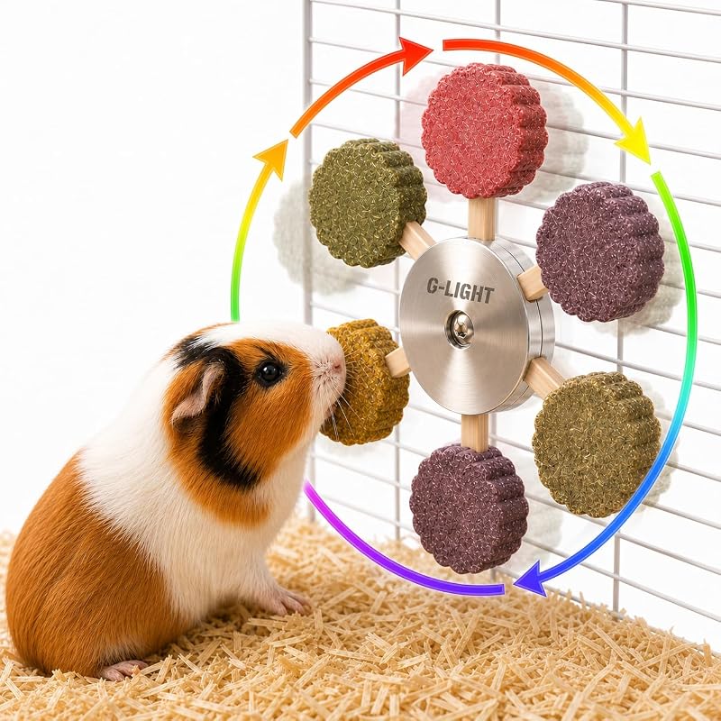 Brinquedo para Roer de Porquinho-da-Índia C-LIGHT com Spinner Giratório e 8 Unidades de Timothy com Vegetais