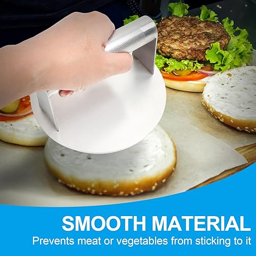 Miniatura 9 de SafBbcue Prensa de hamburguesa de hierro fundido, redonda de 7 pulgadas y 8.2 x 4.3 pulgadas, rectangular de hierro fundido resistente con mango de