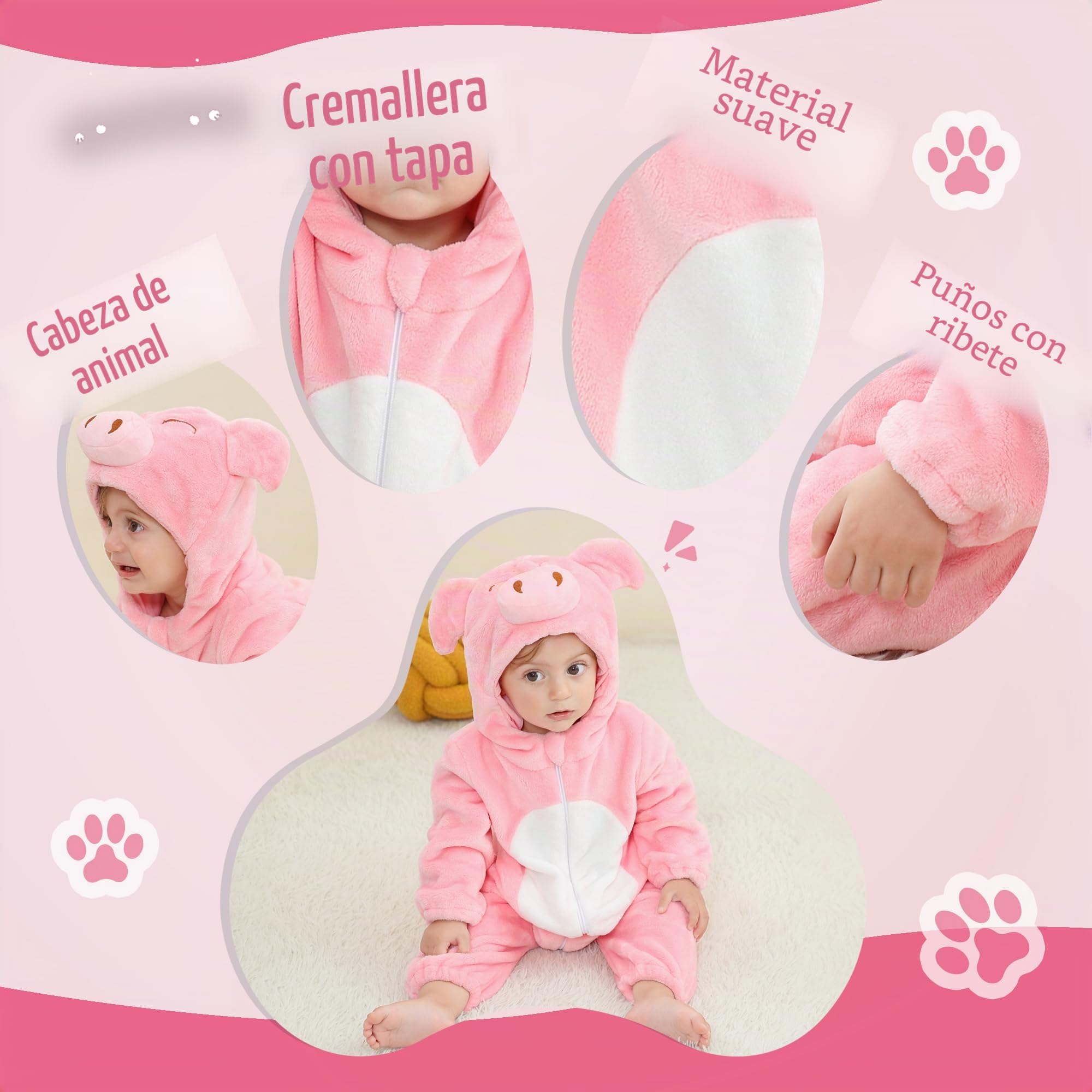 Traje de Cosplay de Halloween para Bebé Unisex con Capucha y Estampado de Animales 2-36 Meses