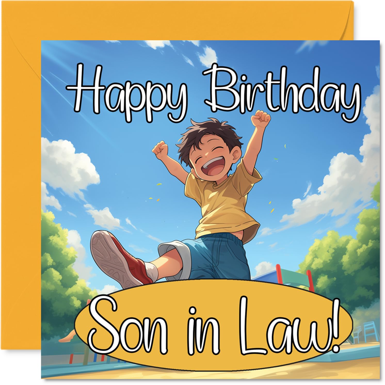 Son in Law Birthday Card - Anime Party - Happy Birthday Card for Son in Law from Mother Mum Father Dad, 145mm Animated Character Bday Greeting Cards
