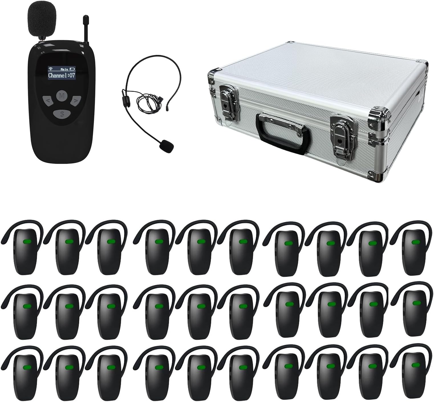 Tour Guide System, Wireless Tour Guide Microphone and Speaker,1 Transmitter 30 Receivers,30-Slot Charge Case,Tour Guide Headsets for Group Communication,Museum Tours, Factory Tours