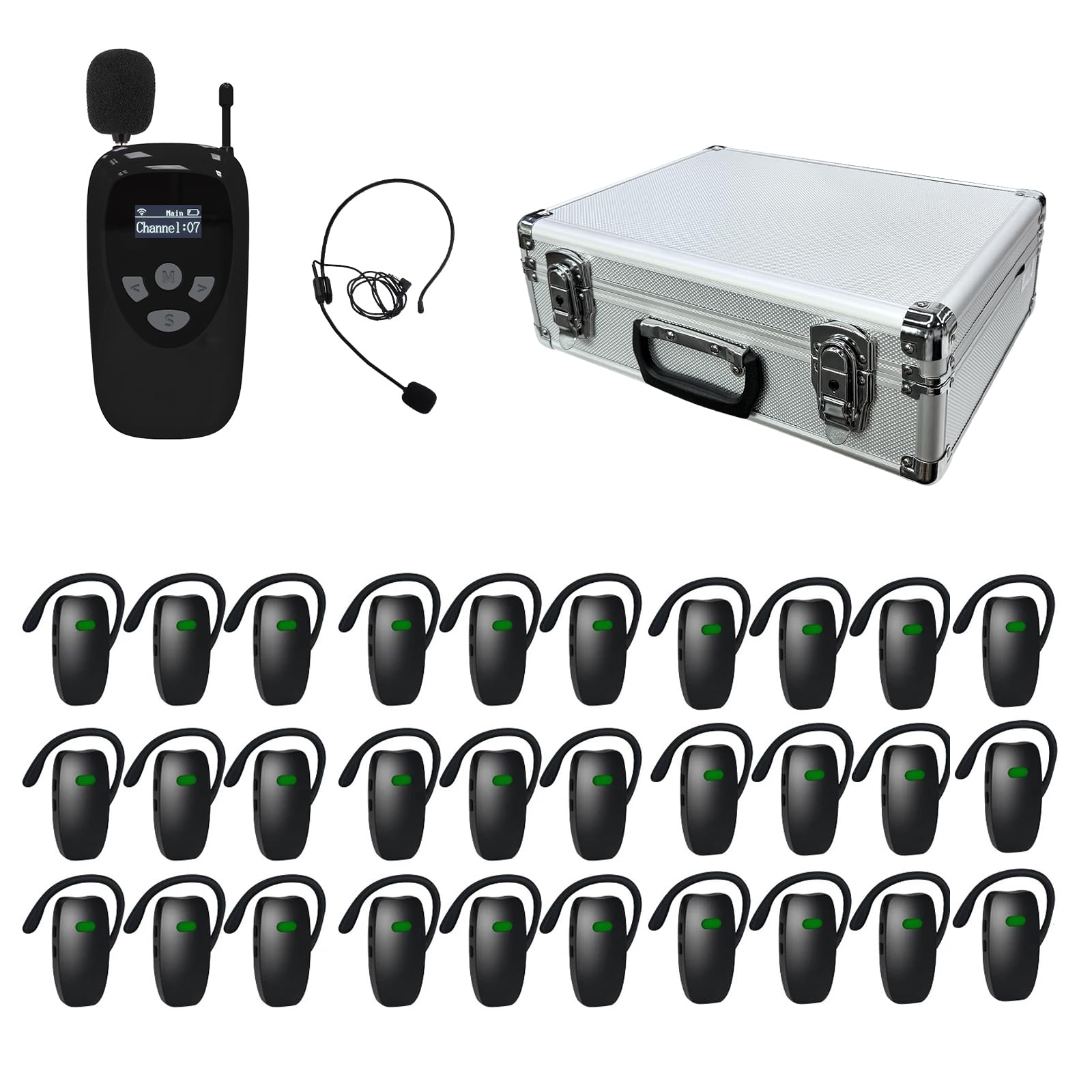 Tour Guide System, Wireless Tour Guide Microphone and Speaker,1 Transmitter 30 Receivers,30-Slot Charge Case,Tour Guide Headsets for Group Communication,Museum Tours, Factory Tours