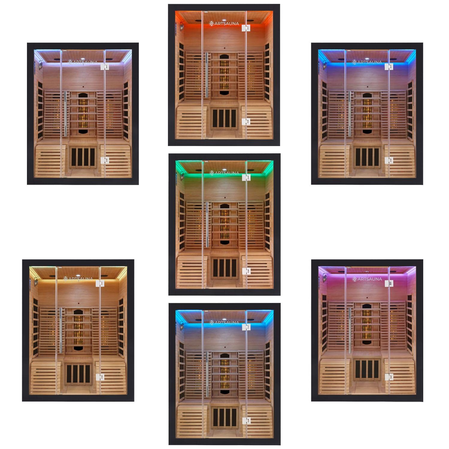 Artsauna Infrarotkabine Helsinki 150 Dual Technologie, LED - Infrarotsauna 150x150 cm - 1 Bank, 2 Liegen für 3 Personen - Wärmekabine Schwarz Black