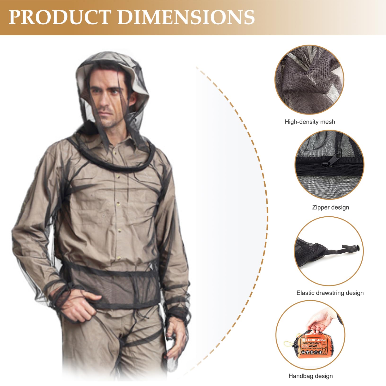 Combinaison Anti-moustiques à Couverture complète avec Poignets réglables, Ensemble de vêtements Anti-Abeilles pour Camping en Plein air, randonnée, pêche, Convient de 61 à 69 Pouces