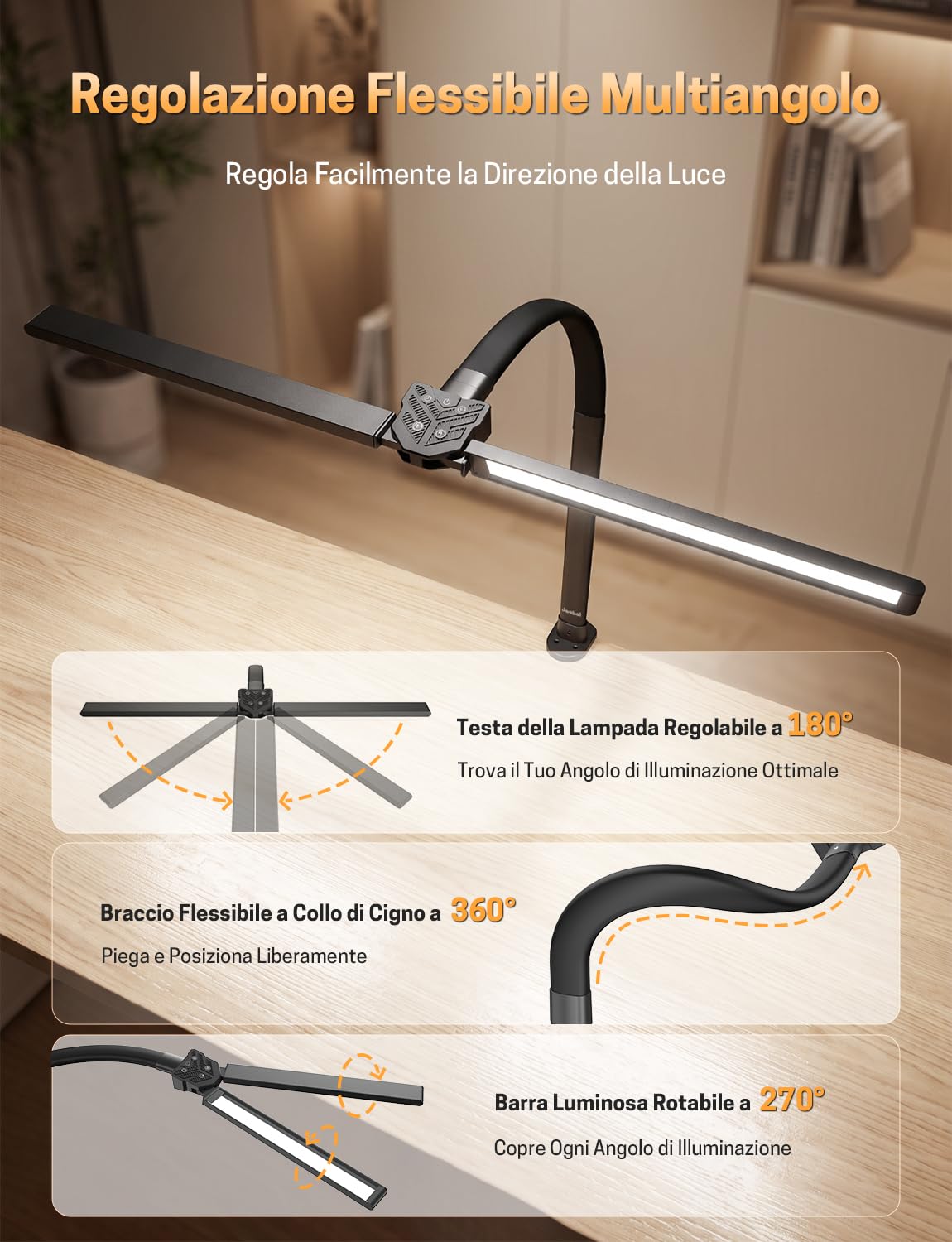 Lampada da Scrivania RGB 22W 1800LM Dimmerabile con Morsetto 90mm