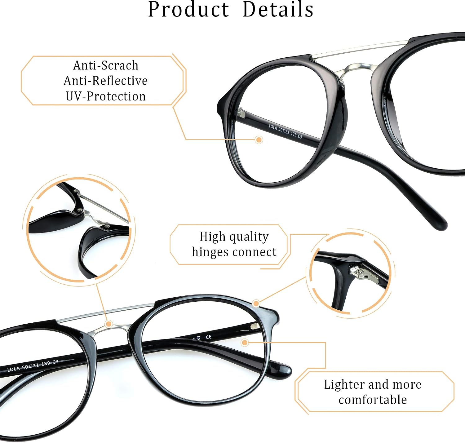 LifeArt Blue Light Blocking Glasses, Anti Eyestrain, Computer Reading Glasses, Gaming Glasses, TV Glasses for Women Men, Anti Glare (Black, 3.25 Magnification)