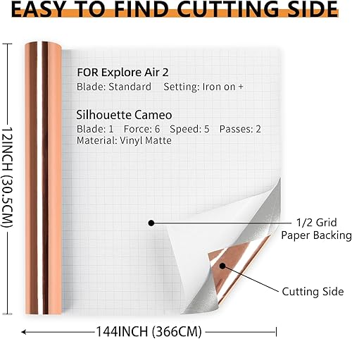 Miniatura 2 de Rollo de vinilo permanente de color oro rosa para Cricut, Lya Vinyl de 12 x 15 pies, rollo de vinilo adhesivo permanente para exteriores CRI-Cut,