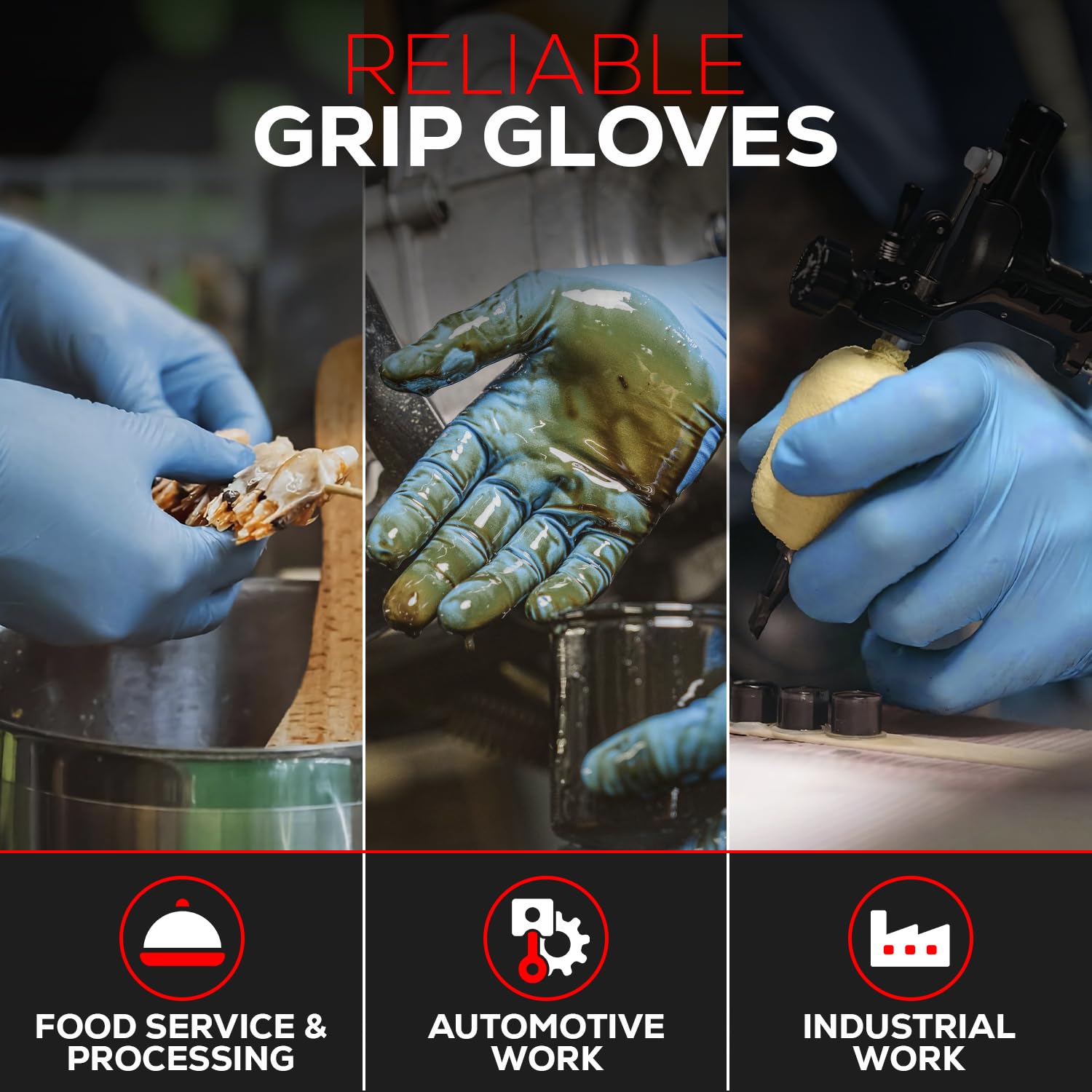 First Glove Guantes azules de nitrilo de 8 mil totalmente texturizados, guantes resistentes para automoción, alimentos, limpieza y trabajo, guantes con agarre de diamante y sin polvo, 500 unidades